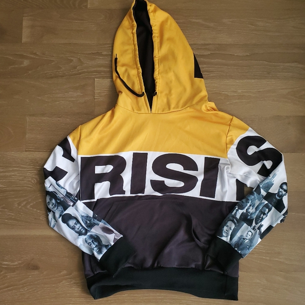 CRISIS Hoodie Stephanie Mills Black Yellow Size XL Love and Peace R&B Sweatshirt